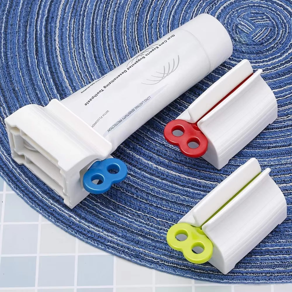 3-Piece Rolling Tube Toothpaste Squeezer Set - Effortless Toothpaste Dispensing with Holder Stand in Mixed Colors